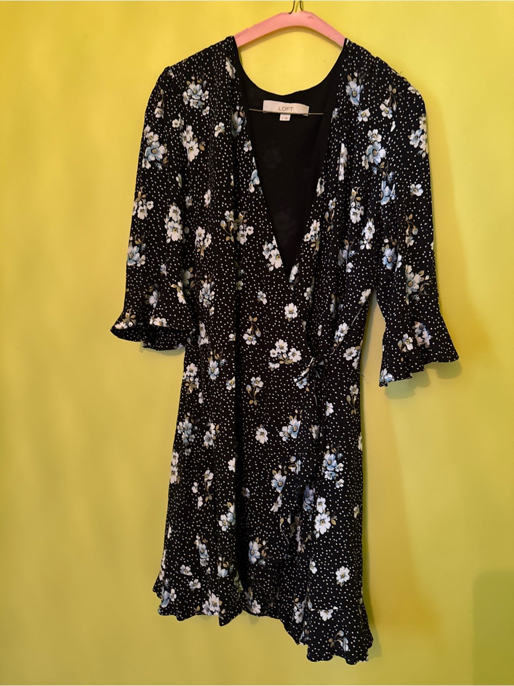 LOFT Black Floral Wrap Dress
